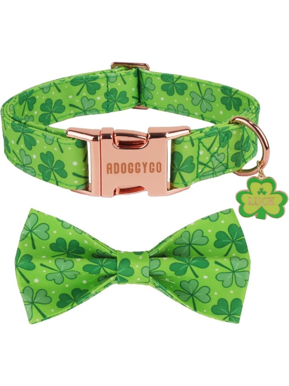 St. Patrick's Day Dog Collar with Bow Tie, Adjustable Green Shamrock Pet